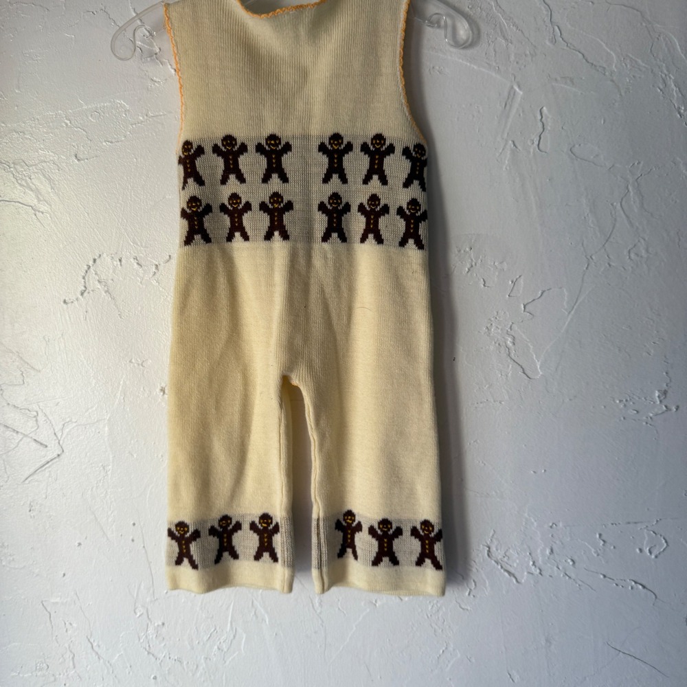 Vintage‎ 60s Gingerbread Knit Romper Jumpsuit Holiday Beige Unisex 3-6 Mo Baby - Picture 4 of 5